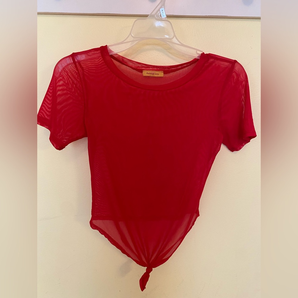 Red Sheer Short Sleeve Top